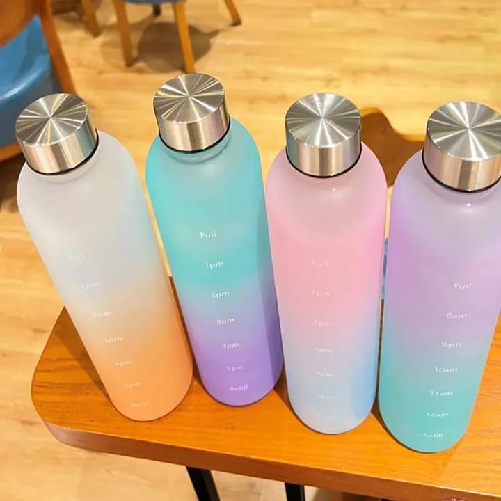 1000ML Large Capacity Matte Water Bottle Plastic Cup with Copper Lid Transparent Frosted Cup Time Marker Cup