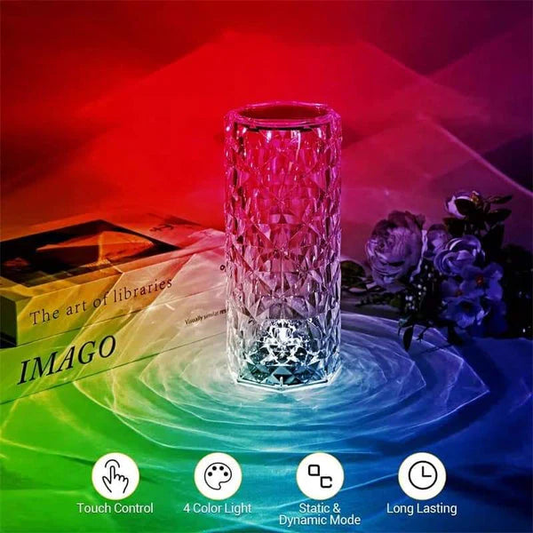 Blooming Elegance: Rechargeable Rose Diamond Crystal Table Night Lamp with Touch Sensor & Remote