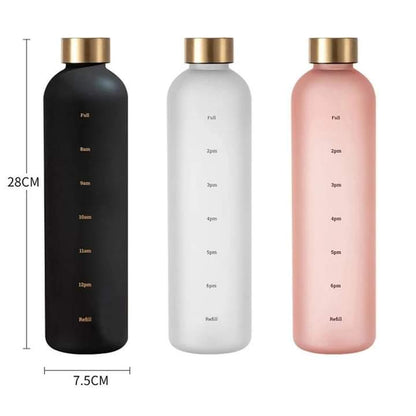 1000ML Large Capacity Matte Water Bottle Plastic Cup with Copper Lid Transparent Frosted Cup Time Marker Cup